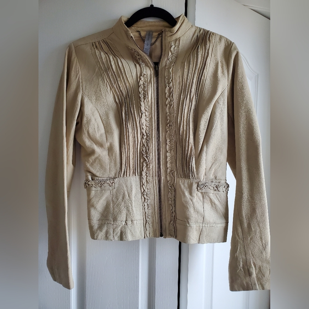 Women's Vintage Cream Coloured Leather Jacket